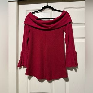A. Byer Off-Shoulder Sweater in Deep Red